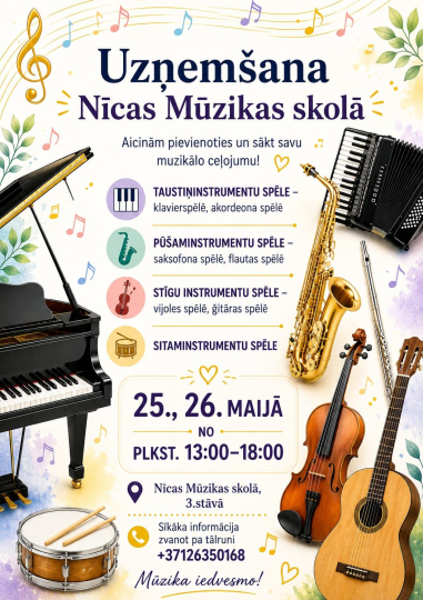  Uzņemšana Nīcas Mūzikas skolā