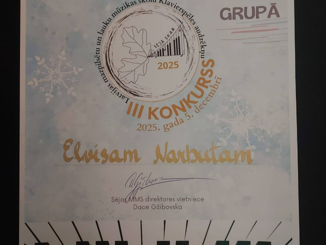 Nīcas Mūzikas skolas audzēkņa Elvisa Narbuta panākumi Mazpilsētu un lauku mūzikas skolu jauno pianistu konkursā Sējā
